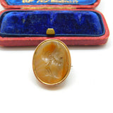 Georgian Rolled Gold & Carved Agate Intaglio Seal of Soldier Brooch Antique 1800