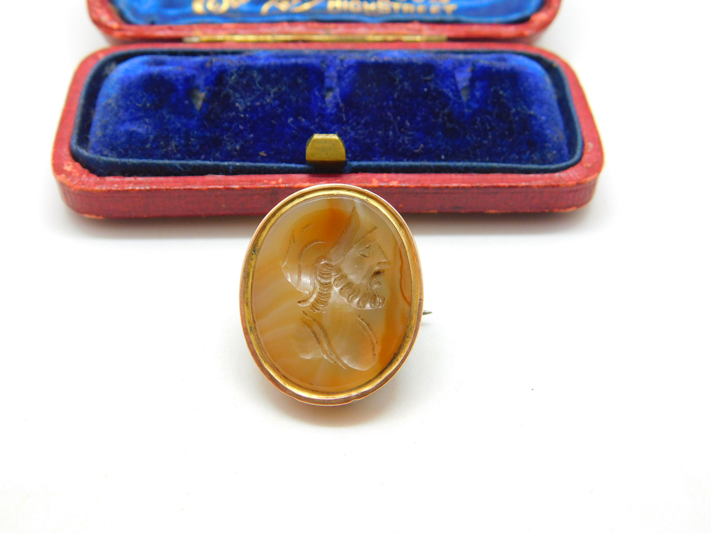 Georgian Rolled Gold & Carved Agate Intaglio Seal of Soldier Brooch Antique 1800