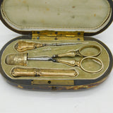 19th Century Ornate French Boxed Sterling Silver Gilt Sewing Kit Antique c1880