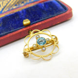 Edwardian 15ct Gold, Topaz & Seed Pearl Floral Sweetheart Brooch c1910 Antique
