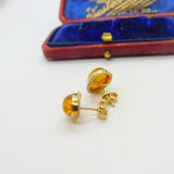 Pair of 9ct Yellow Gold & Cabochon Baltic Amber Stud Earrings 1973 Birmingham