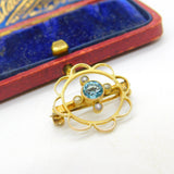 Edwardian 15ct Gold, Topaz & Seed Pearl Floral Sweetheart Brooch c1910 Antique
