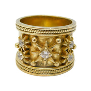 Studio Jewellery Sterling Silver Gilt & Spinel Set Star Form Statement Ring Vintage c1980