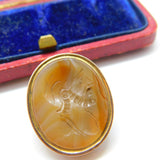 Georgian Rolled Gold & Carved Agate Intaglio Seal of Soldier Brooch Antique 1800