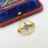 Edwardian 15ct Gold, Topaz & Seed Pearl Floral Sweetheart Brooch c1910 Antique