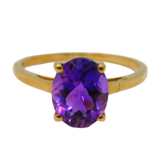 10ct Yellow Gold & Purple Amethyst Dress Ring Vintage c1970