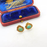 Pair of 9ct Yellow Gold & Cabochon Turquoise Set Stud Earrings 1963 Vintage