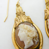 Day & Night Shell Cameo Pinchbeck Dangling Ear Pendant Earrings Antique c1860