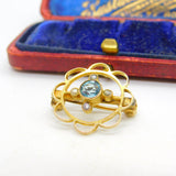Edwardian 15ct Gold, Topaz & Seed Pearl Floral Sweetheart Brooch c1910 Antique