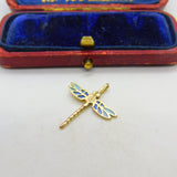 9ct Yellow Gold & Blue Enamel Dragonfly Pendant Vintage 1983 London