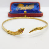 9ct Yellow Gold Ruby Eye Serpent Snake Bangle Bracelet Antique c1920 Art Deco