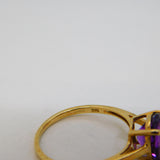10ct Yellow Gold & Purple Amethyst Dress Ring Vintage c1970