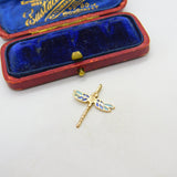 9ct Yellow Gold & Blue Enamel Dragonfly Pendant Vintage 1983 London