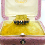 9ct Yellow Gold & Sapphire Victorian Revival Boat Ring Vintage 1975 London
