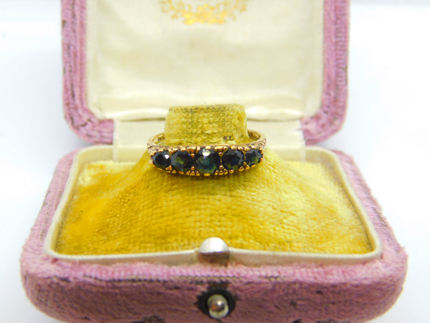 9ct Yellow Gold & Sapphire Victorian Revival Boat Ring Vintage 1975 London