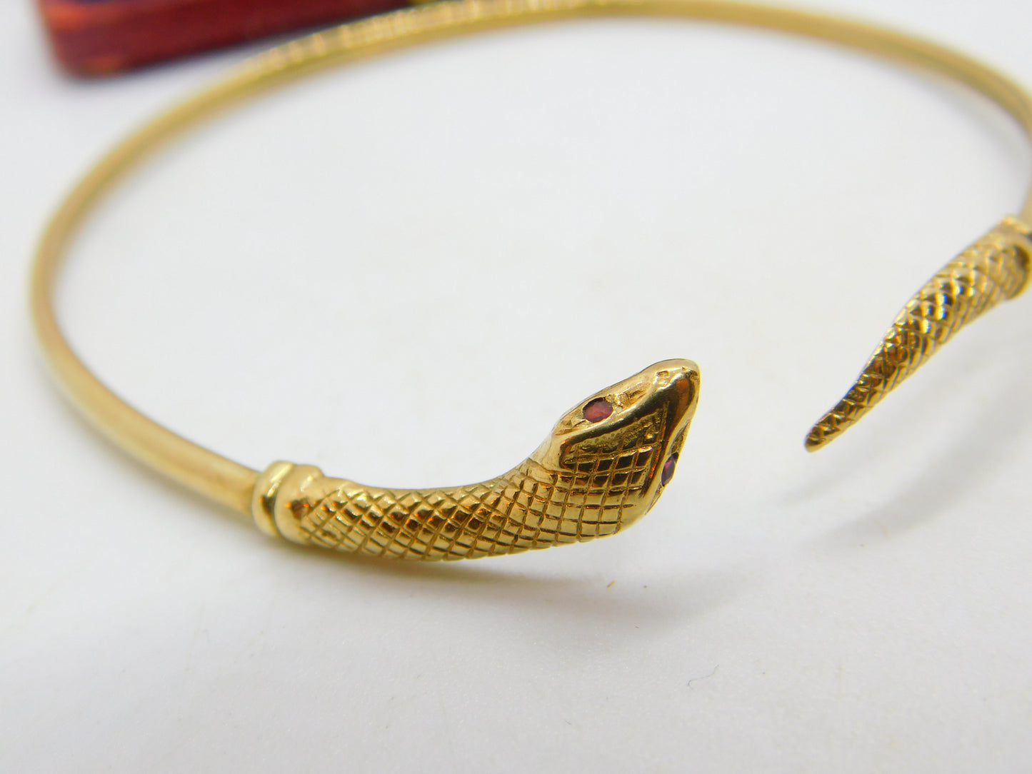 9ct Yellow Gold Ruby Eye Serpent Snake Bangle Bracelet Antique c1920 Art Deco