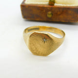 9ct Yellow & Diamond Gold Rising Sun Signet Ring Vintage 1971 Birmingham