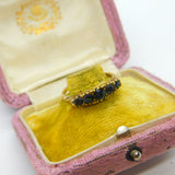 9ct Yellow Gold & Sapphire Victorian Revival Boat Ring Vintage 1975 London