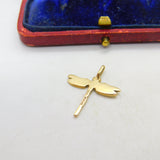 9ct Yellow Gold & Blue Enamel Dragonfly Pendant Vintage 1983 London