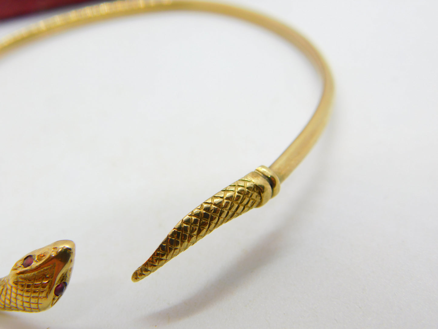 9ct Yellow Gold Ruby Eye Serpent Snake Bangle Bracelet Antique c1920 Art Deco