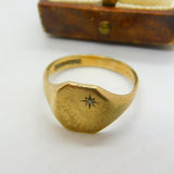 9ct Yellow & Diamond Gold Rising Sun Signet Ring Vintage 1971 Birmingham