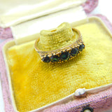 9ct Yellow Gold & Sapphire Victorian Revival Boat Ring Vintage 1975 London