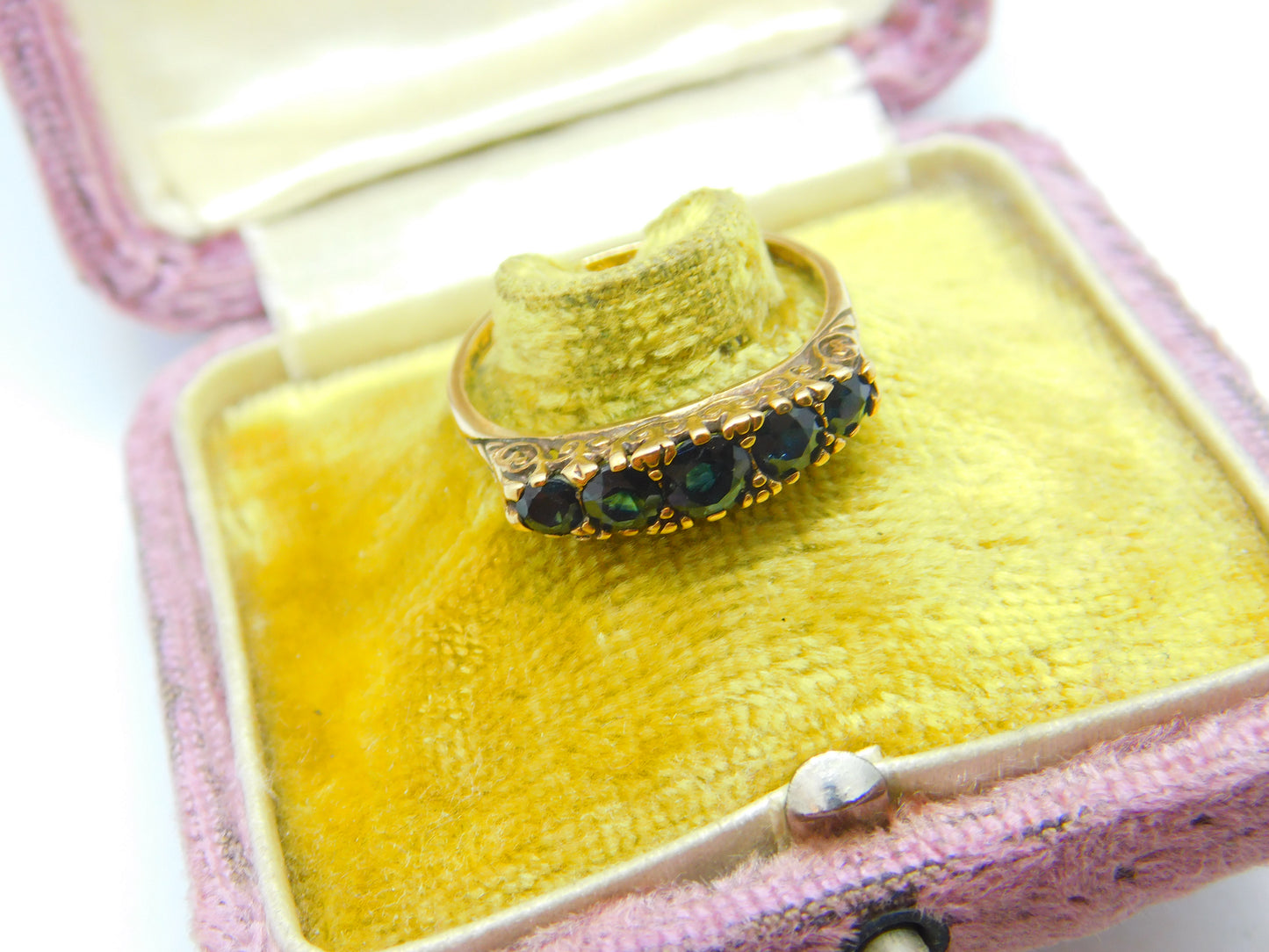 9ct Yellow Gold & Sapphire Victorian Revival Boat Ring Vintage 1975 London