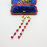14ct Yellow Gold Filled Beaded Garnet Drop Stud Earrings Vintage c1970