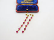 14ct Yellow Gold Filled Beaded Garnet Drop Stud Earrings Vintage c1970