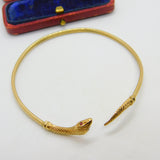 9ct Yellow Gold Ruby Eye Serpent Snake Bangle Bracelet Antique c1920 Art Deco