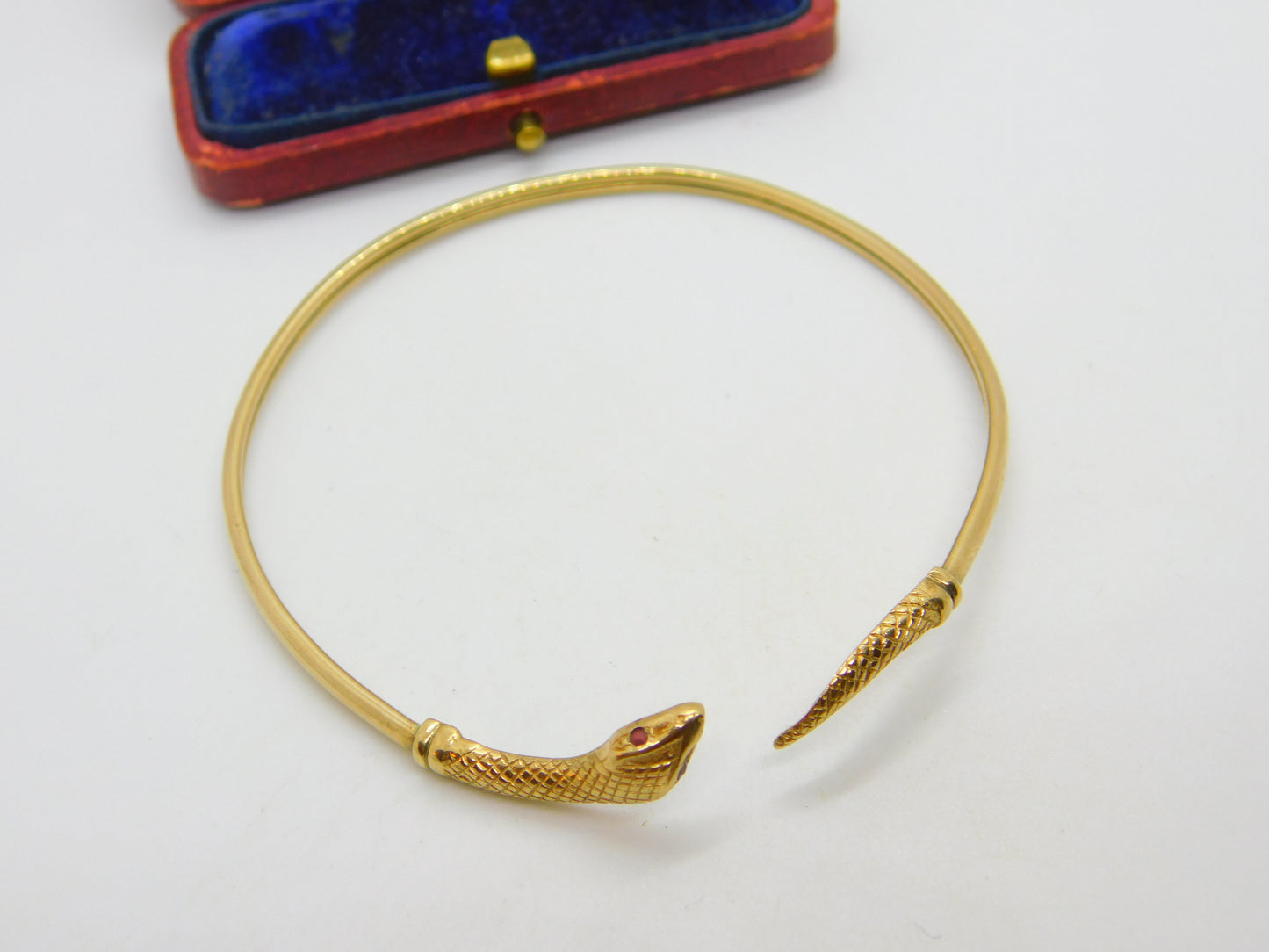 9ct Yellow Gold Ruby Eye Serpent Snake Bangle Bracelet Antique c1920 Art Deco