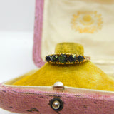 9ct Yellow Gold & Sapphire Victorian Revival Boat Ring Vintage 1975 London