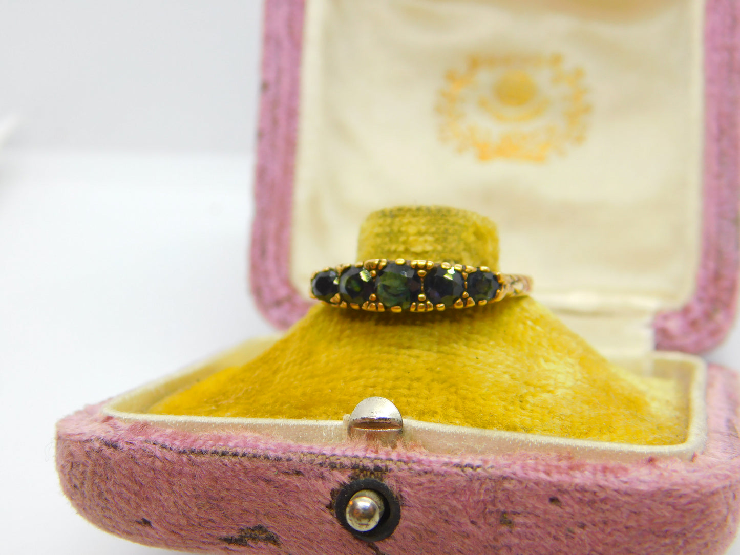 9ct Yellow Gold & Sapphire Victorian Revival Boat Ring Vintage 1975 London