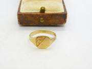 9ct Yellow Gold Floral Pattern Signet Ring Vintage c1970 London