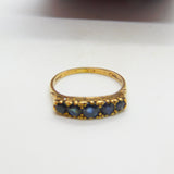 9ct Yellow Gold & Sapphire Victorian Revival Boat Ring Vintage 1975 London