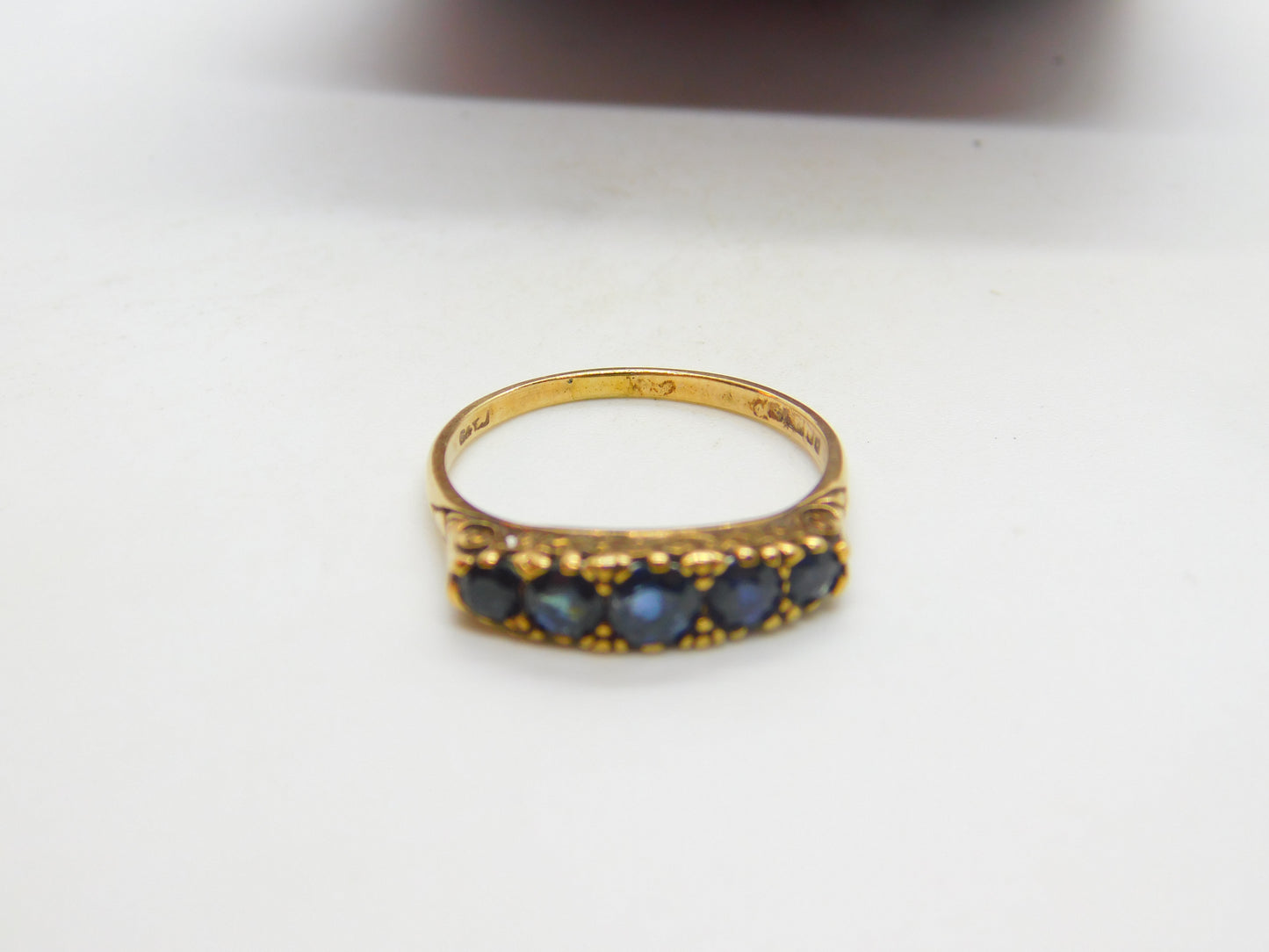 9ct Yellow Gold & Sapphire Victorian Revival Boat Ring Vintage 1975 London