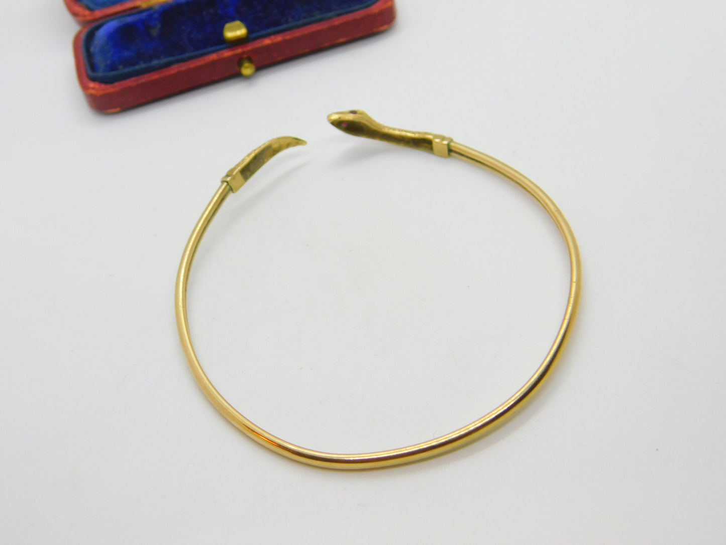 9ct Yellow Gold Ruby Eye Serpent Snake Bangle Bracelet Antique c1920 Art Deco