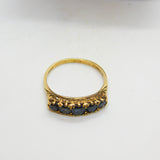 9ct Yellow Gold & Sapphire Victorian Revival Boat Ring Vintage 1975 London