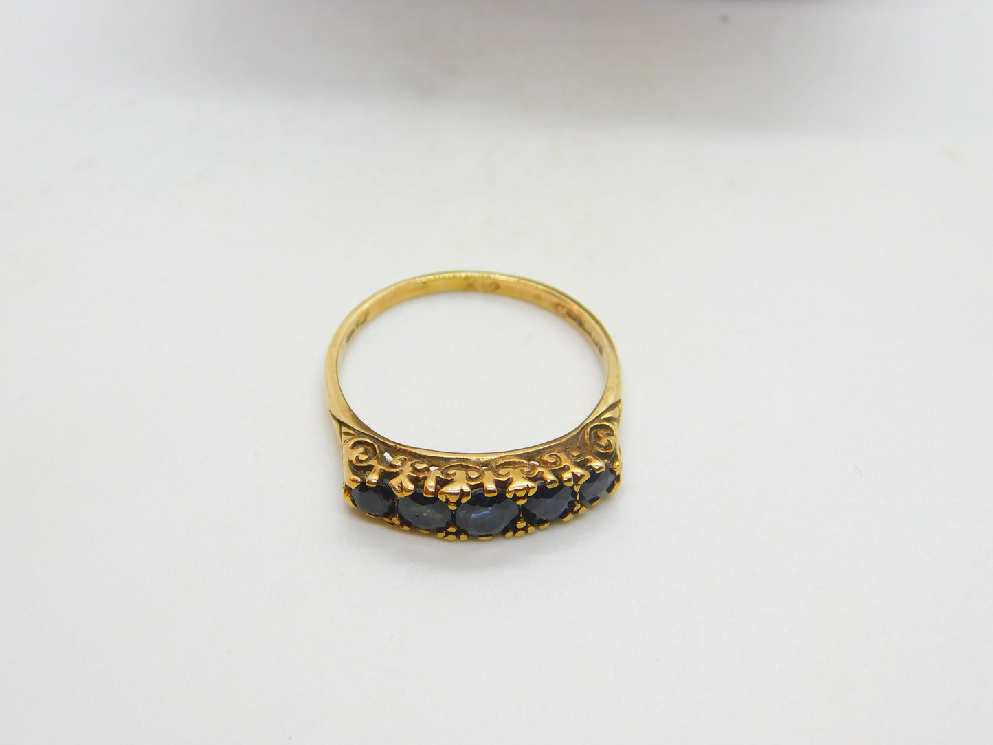 9ct Yellow Gold & Sapphire Victorian Revival Boat Ring Vintage 1975 London