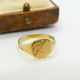 9ct Yellow Gold Floral Pattern Signet Ring Vintage c1970 London