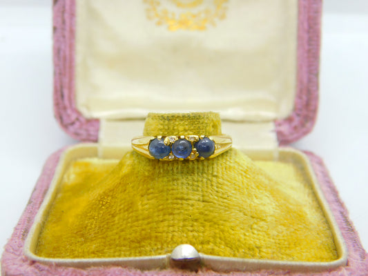 18ct Yellow Gold Cabochon Sapphire Set Band Ring Antique c1920 Art Deco