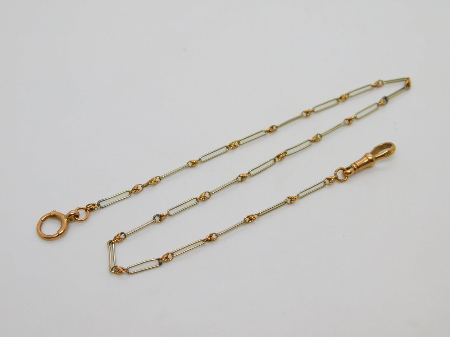 9ct Gold Albert Watch Chain Trombone Link 34.0cm 13.3" Antique Victorian