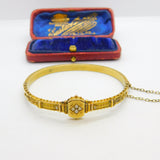 Victorian Etruscan Style 15ct Yellow Gold Seed Pearl Bangle Bracelet c1860