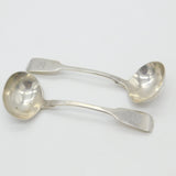 Irish Victorian Sterling Silver Pair of Fiddle Thread Crested Ladles 1851 Dublin