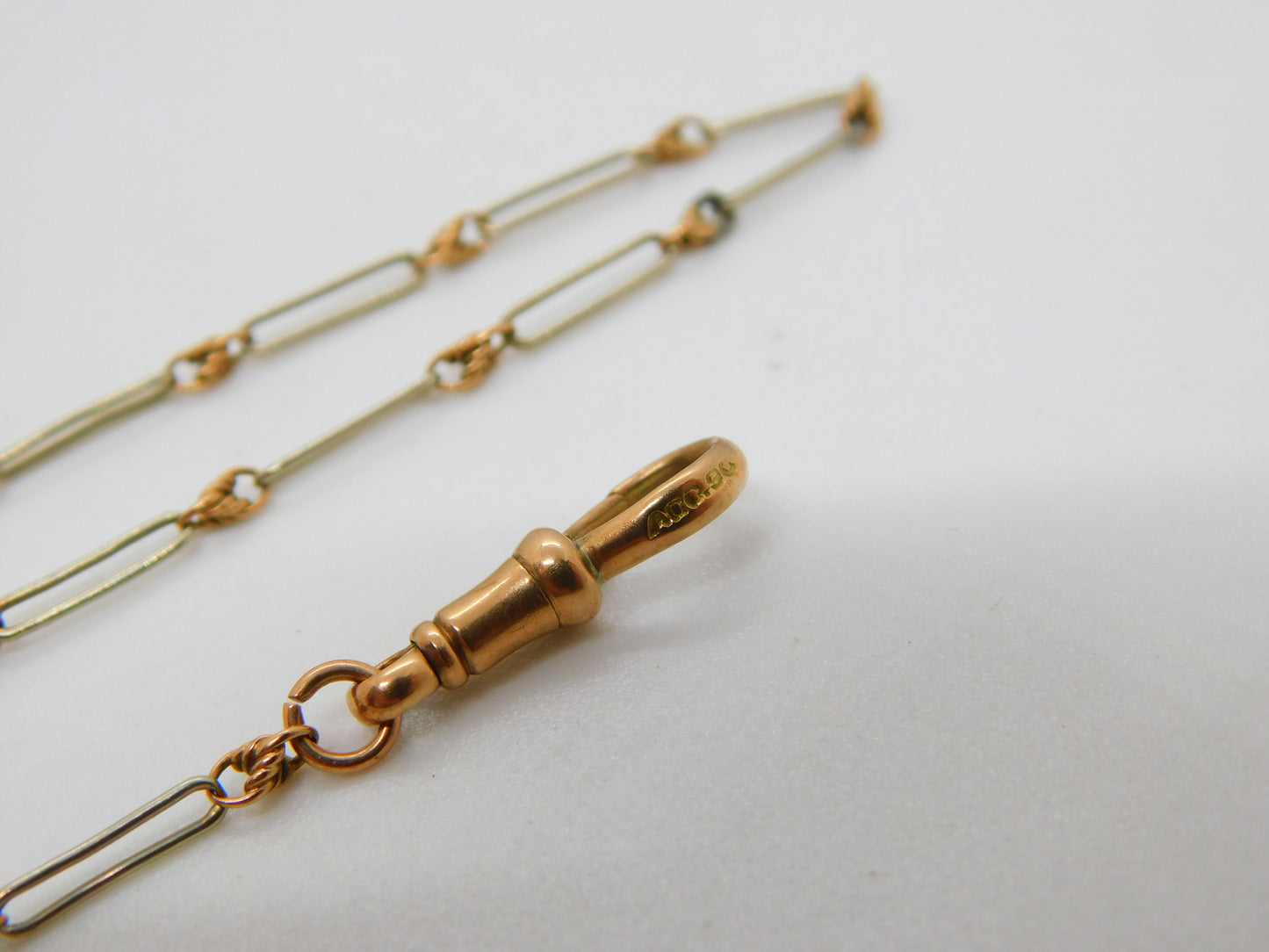 9ct Gold Albert Watch Chain Trombone Link 34.0cm 13.3" Antique Victorian