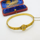 Victorian Etruscan Style 15ct Yellow Gold Seed Pearl Bangle Bracelet c1860