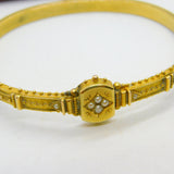 Victorian Etruscan Style 15ct Yellow Gold Seed Pearl Bangle Bracelet c1860