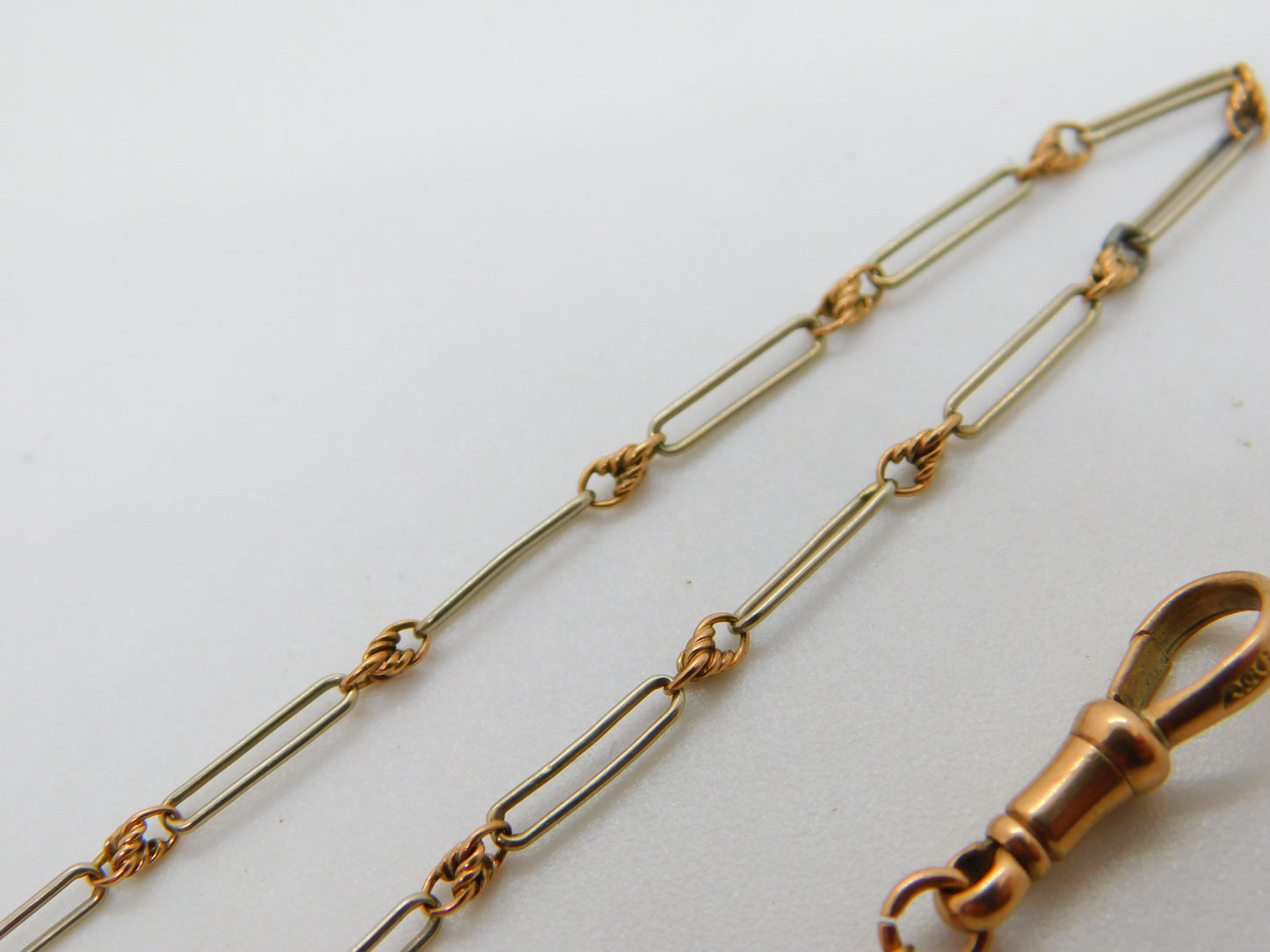 9ct Gold Albert Watch Chain Trombone Link 34.0cm 13.3" Antique Victorian