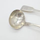 Irish Victorian Sterling Silver Pair of Fiddle Thread Crested Ladles 1851 Dublin