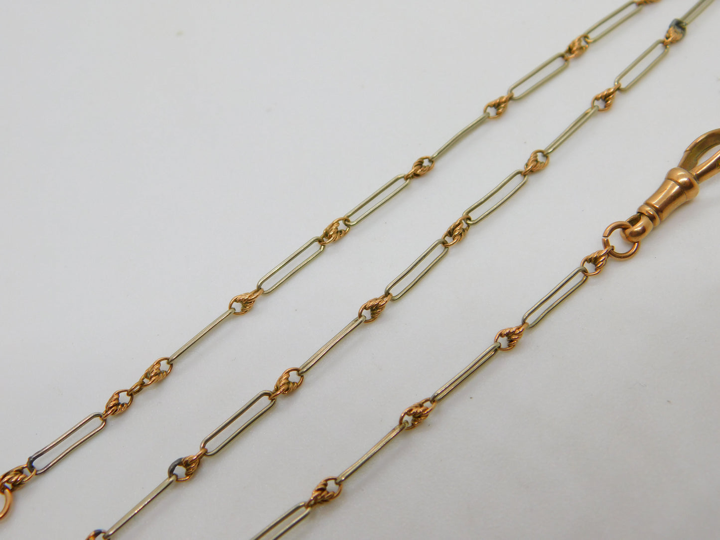 9ct Gold Albert Watch Chain Trombone Link 34.0cm 13.3" Antique Victorian